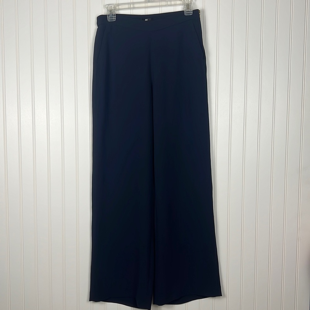 H&M Navy Blue Trouser Wide Leg Pants with Size Zip Size 4